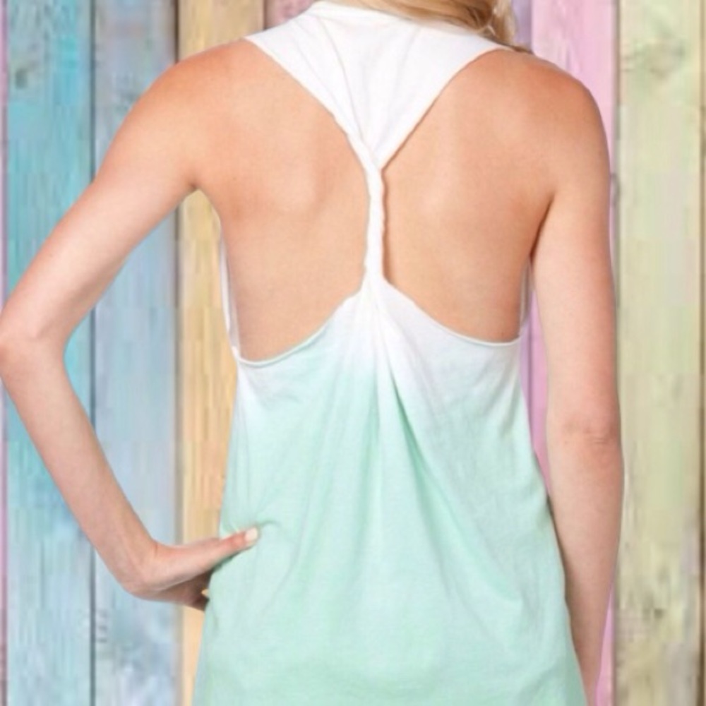 Miss Me White Mint Green Love Life Twisted Back Tank Top - Picture 3 of 11